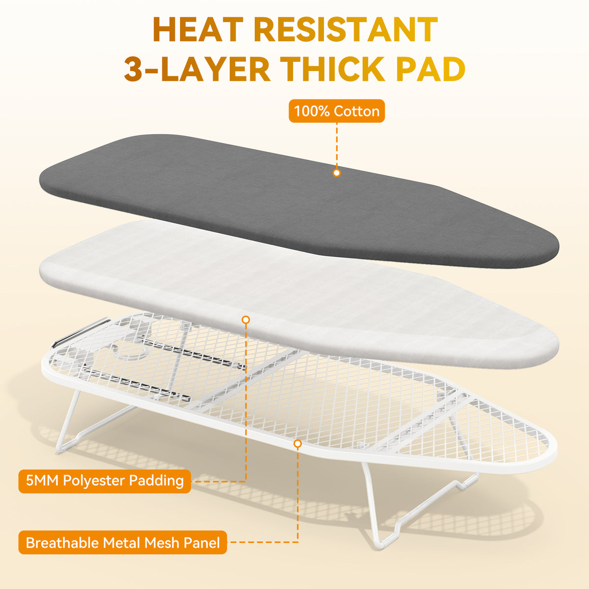 Small Ironing Board Tabletop, All-Metal Mesh Panel, for Dorm Apartment — VC-KK-1230D13-6-GY-DF