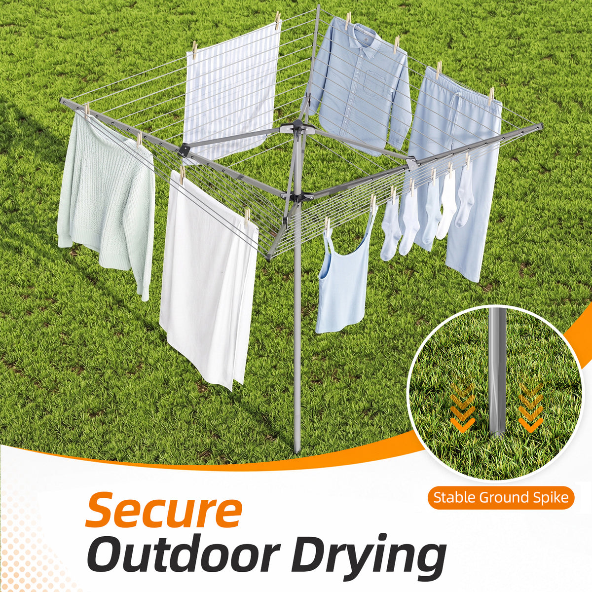 164Ft Outdoor Umbrella Clothes Drying Rack, 67.52" H, Collapsible 4-Arm Rotary Clothesline For Lawn, Garden & Backyard, Metal Frame For Outdoor Natural Laundry Drying — VC-KK-126401F-DF