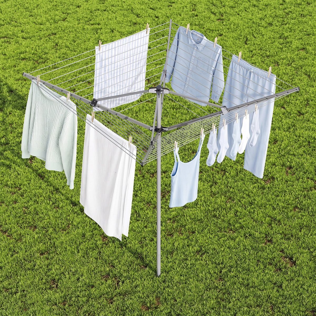 164Ft Outdoor Umbrella Clothes Drying Rack, 67.52" H, Collapsible 4-Arm Rotary Clothesline For Lawn, Garden & Backyard, Metal Frame For Outdoor Natural Laundry Drying — VC-KK-126401F-DF