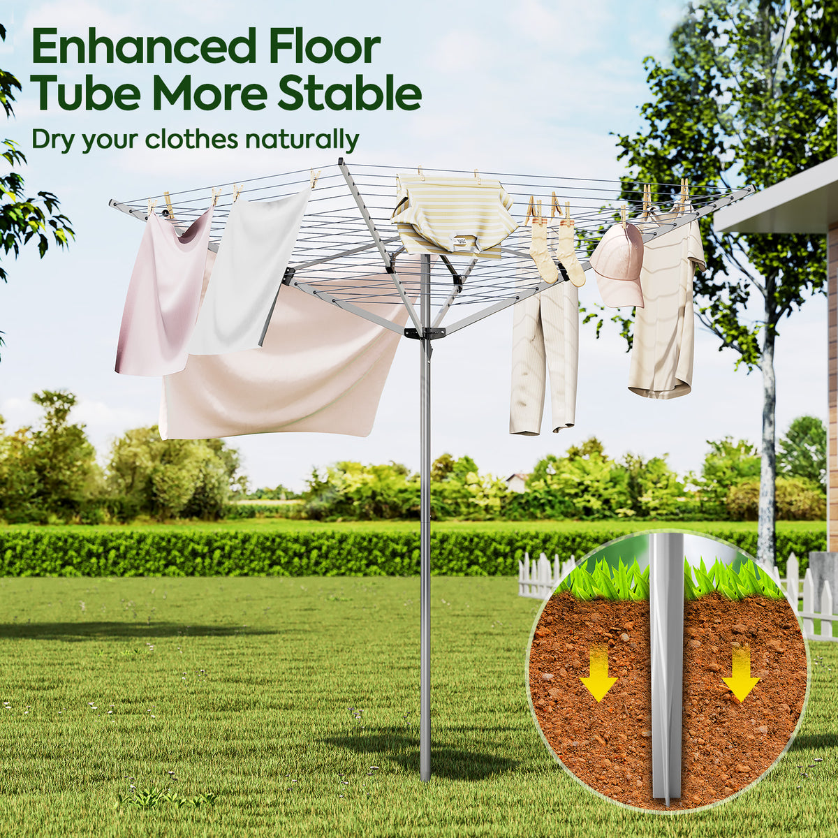 164Ft Outdoor Umbrella Clothes Drying Rack, 67.52" H, Collapsible 4-Arm Rotary Clothesline For Lawn, Garden & Backyard, Metal Frame For Outdoor Natural Laundry Drying — VC-KK-126401G-DF