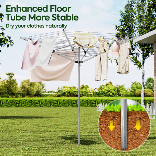 164Ft Outdoor Umbrella Clothes Drying Rack, 67.52" H, Collapsible 4-Arm Rotary Clothesline For Lawn, Garden & Backyard, Metal Frame For Outdoor Natural Laundry Drying — VC-KK-126401G-DF