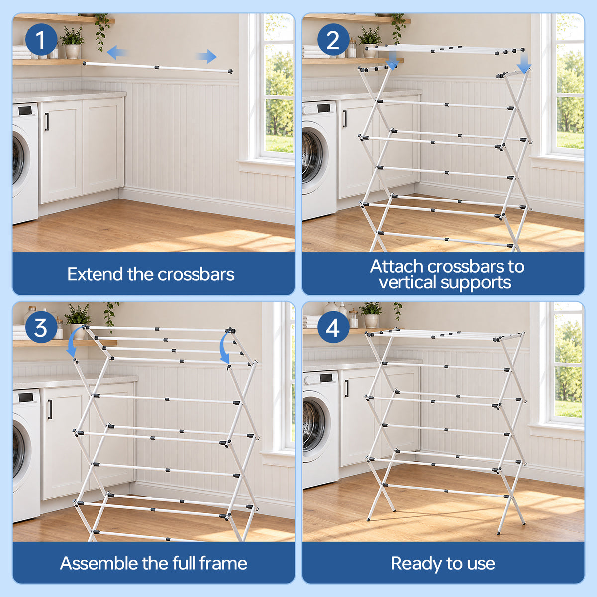 Large Foldable Clothes Drying Rack, Adjustable Length 24.49"-35.51"L, Rust Resistant Frame, 45.28" H x 14.57" D, Grey White — VC-KK-160301-DF