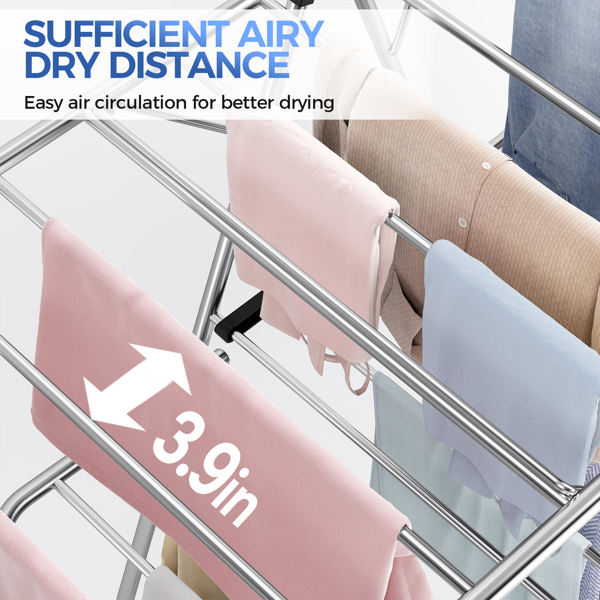 Clothes Drying Rack, Large Stainless Steel 4 Gullwings, Fully Assembled, Height Adjustable Foldable Laundry Airer, Indoor Outdoor, Black — VC-KK-161306-BK-DF