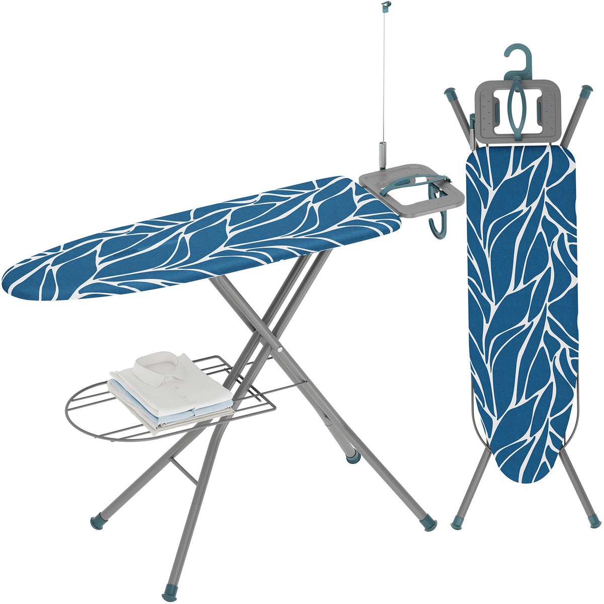Ironing Board Full Size with Iron Rest & Garment Rack 43X13 in — VC-KK-P1343H7-22-GY-DF