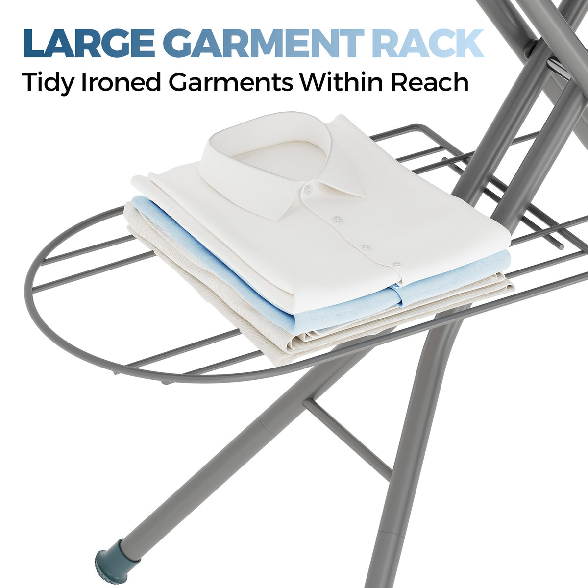 Ironing Board Full Size with Iron Rest & Garment Rack 43X13 in — VC-KK-P1343H7-22-GY-DF