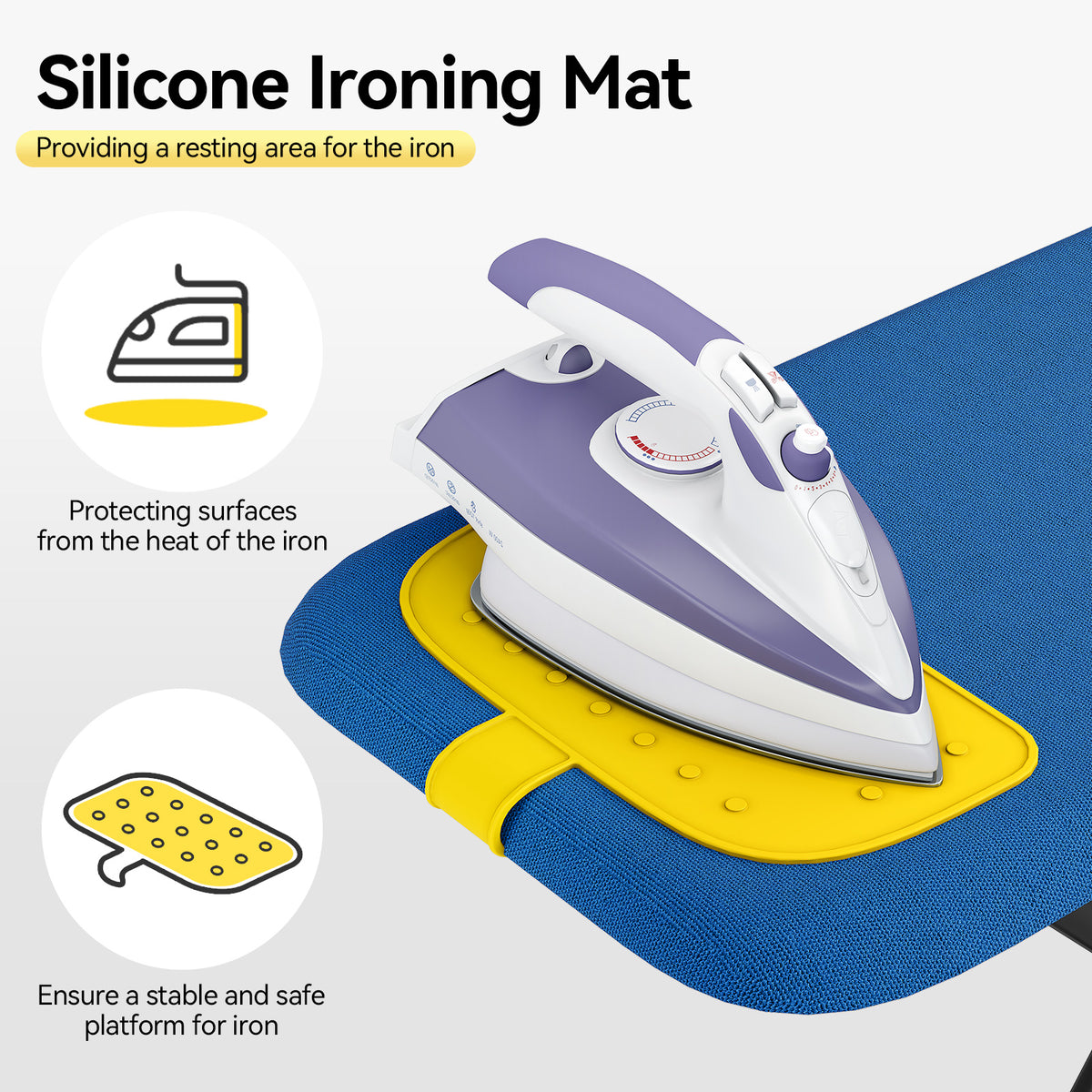 Ironing Board Full Size, Iron Board with Silicone Rest, Foldable Ironing Boards Standard Size, Heavy Duty Iron Stand Boards, Ironing Table with 7 Height Adjustable Anti-Slip Feet, 13x43 Blue — VC-KK-P1343HT1-BU-1-DF