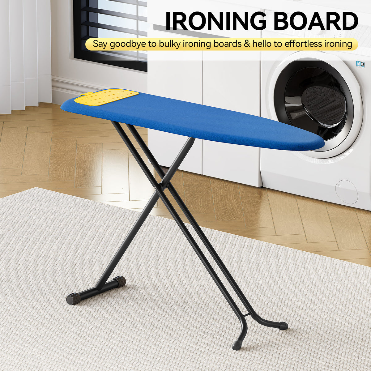 Ironing Board Full Size, Iron Board with Silicone Rest, Foldable Ironing Boards Standard Size, Heavy Duty Iron Stand Boards, Ironing Table with 7 Height Adjustable Anti-Slip Feet, 13x43 Blue — VC-KK-P1343HT1-BU-1-DF