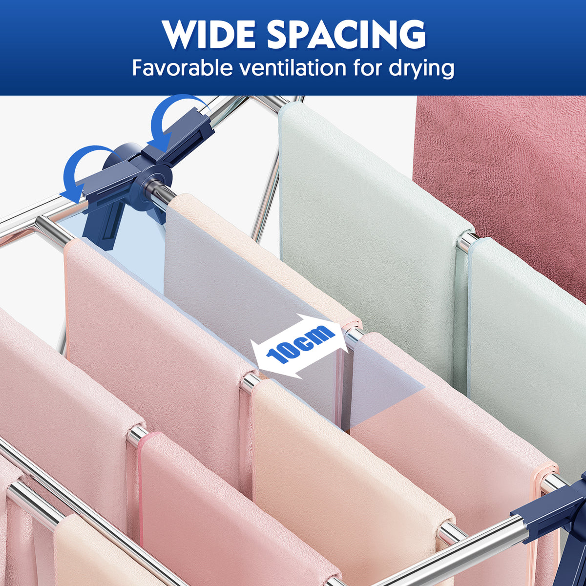 Large Stainless Steel Clothes Drying Rack, Fully Assembled Clothing Drying Rack, Height Adjustable & Foldable Gullwings Laundry Rack, Suitable for Indoor and Outdoor Use, Blue — VC-KK-WK158206-DF