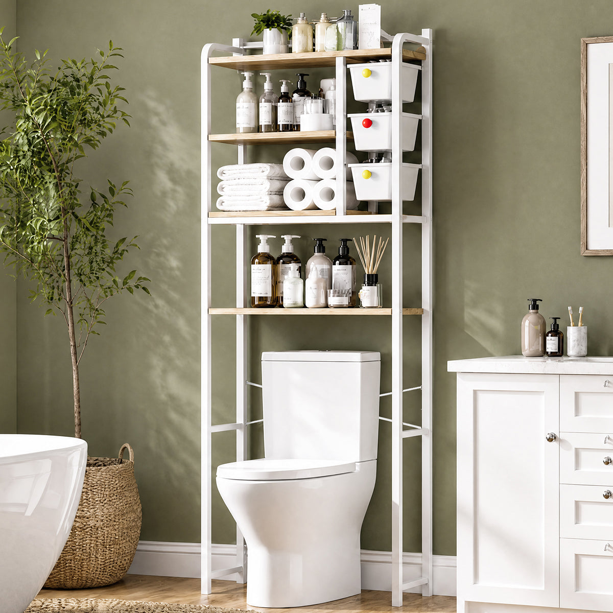 Over The Toilet Storage Shelf, Bathroom Shelves Over Toilet Shelf — VC-KK-WK320042-W-1-DF