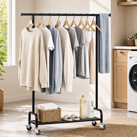 Rolling Clothes Rack - Portable Garment Rack with Mesh Base for Bedroom, Laundry Room — VC-WK272198-DF
