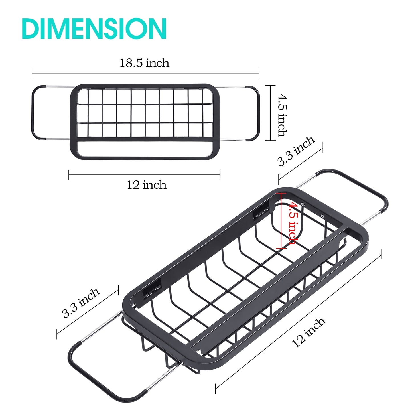 TOOLF Expandable Sink Caddy, Sink Drying Rack, Sink Organizer for Kitchen, Black(wk810592)
