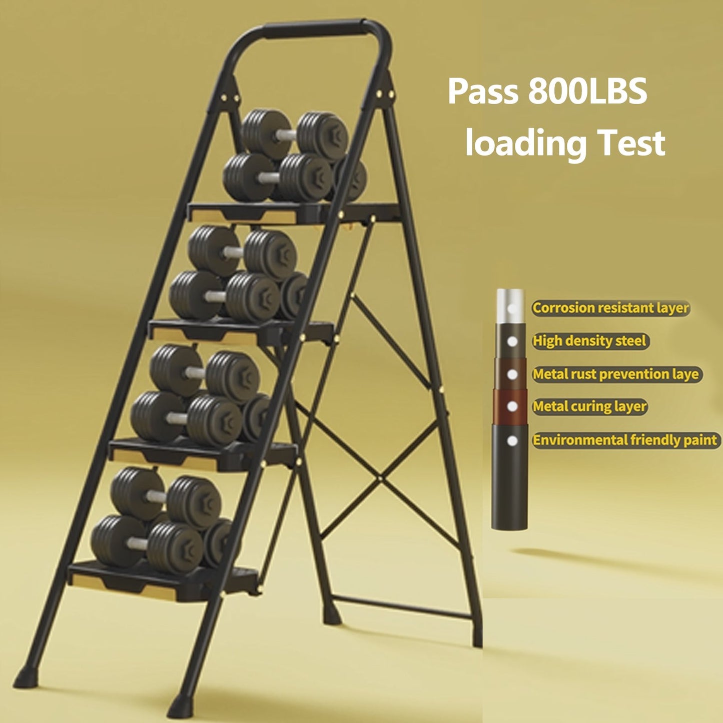 KK KINGRACK 4 Step Stool, Folding Step Ladder for Home&Outdoor, 800 lbs Capacity, Black