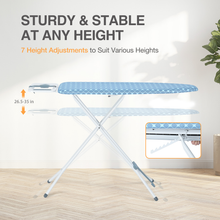 KK KINGRACK Ironing Board, Portable Iron Board with Hanger & Iron Rest, 7 Adjustable Heights, Blue, 43x13"(TYB1343H3-22B)