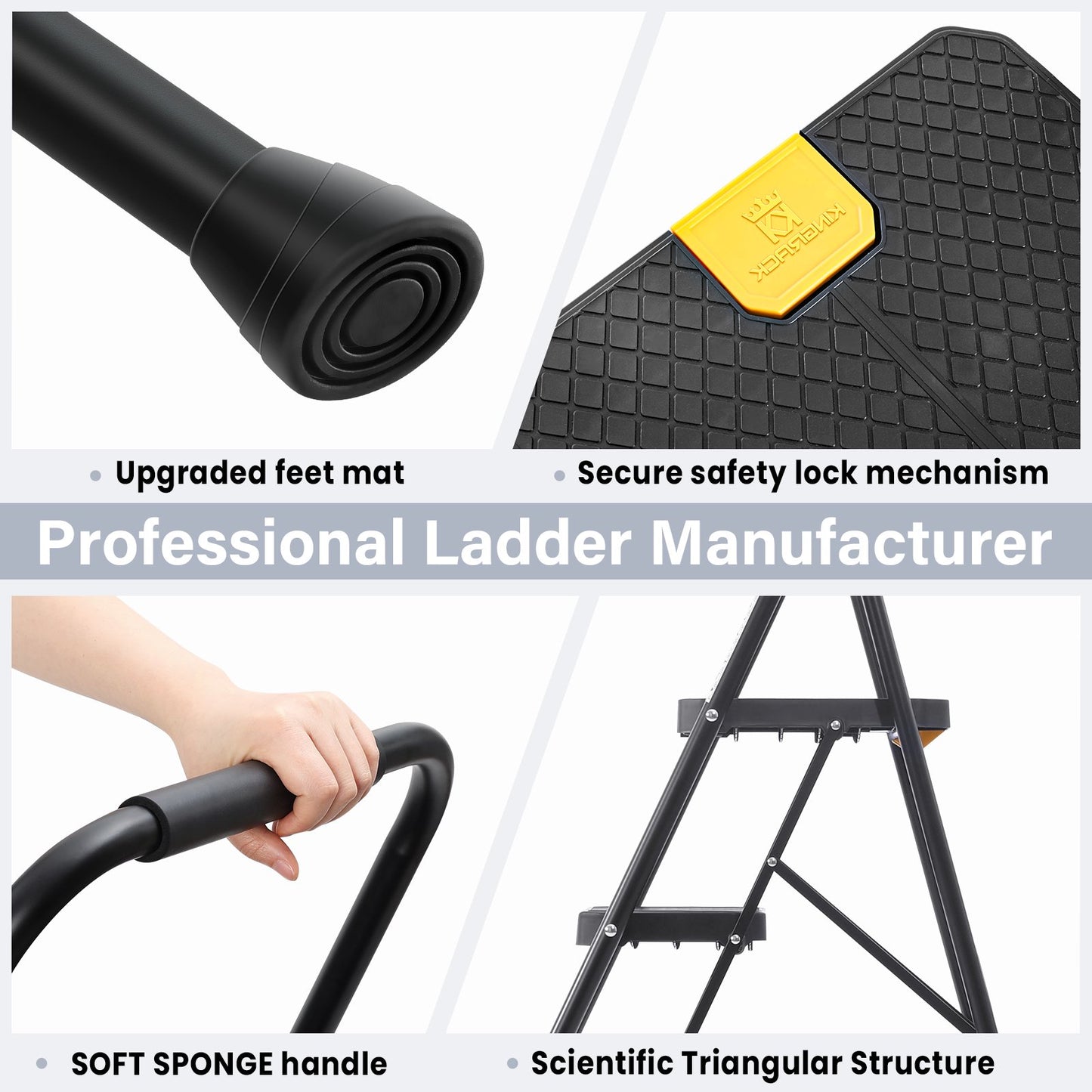 KK KINGRACK 4 Step Stool, Folding Step Ladder for Home&Outdoor, 800 lbs Capacity, Black