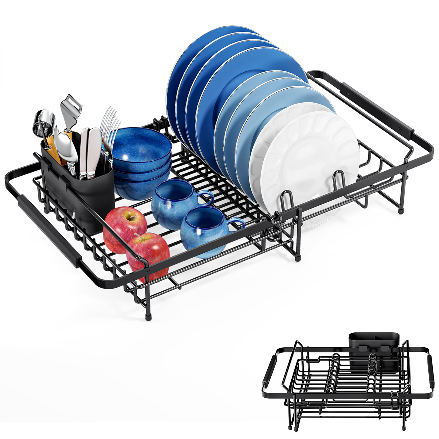 KK KINGRACK Dish Drying Rack , Expandable Metal Dish Rack, Rustproof Dish Drainer for Kitchen Counter, Black
