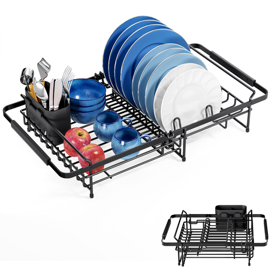 KK KINGRACK Dish Drying Rack , Expandable Metal Dish Rack, Rustproof Dish Drainer for Kitchen Counter, Black