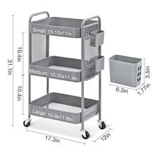 KK KINGRACK Metal Rolling Storage Cart, 3-Tier Utility Cart with Wheels & DIY Board, Grey（CZ830924-7）