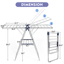 Clothes Drying Rack, KK KINGRACK Foldable Drying Rack with 2 Gullwings & Height-Adjustable, Large-Capacity Laundry Drying Rack, Indoor Outdoor, Stainless Steel（158206）