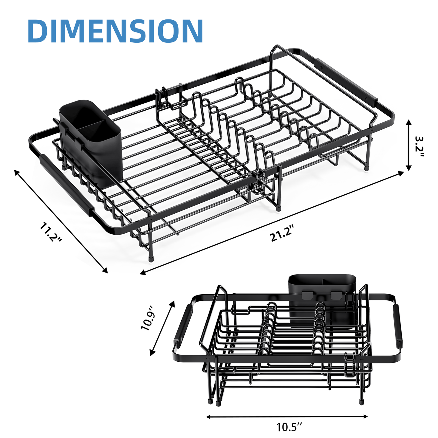 KK KINGRACK Dish Drying Rack , Expandable Metal Dish Rack, Rustproof Dish Drainer for Kitchen Counter, Black