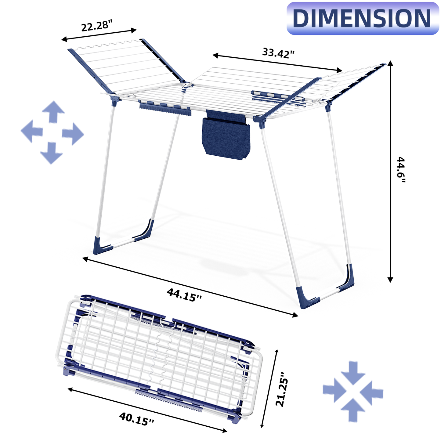 Clothes Drying Rack, KK KINGRACK Foldable Drying Rack with Large Space & Sock Clips, Laundry Rack with 4 Drying Wings, Indoor Outdoor, White