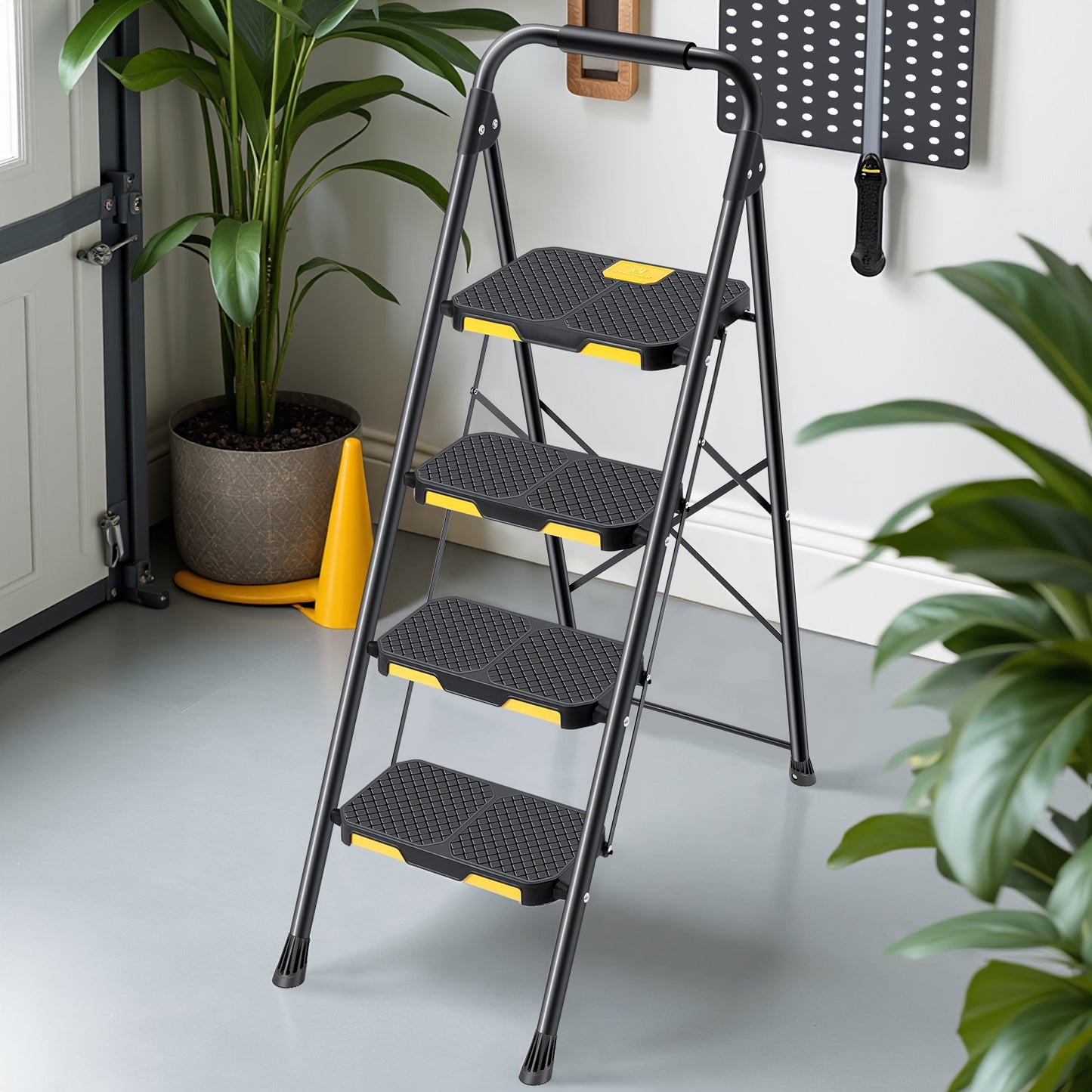 KK KINGRACK 4 Step Stool, Folding Step Ladder for Home&Outdoor, 800 lbs Capacity, Black