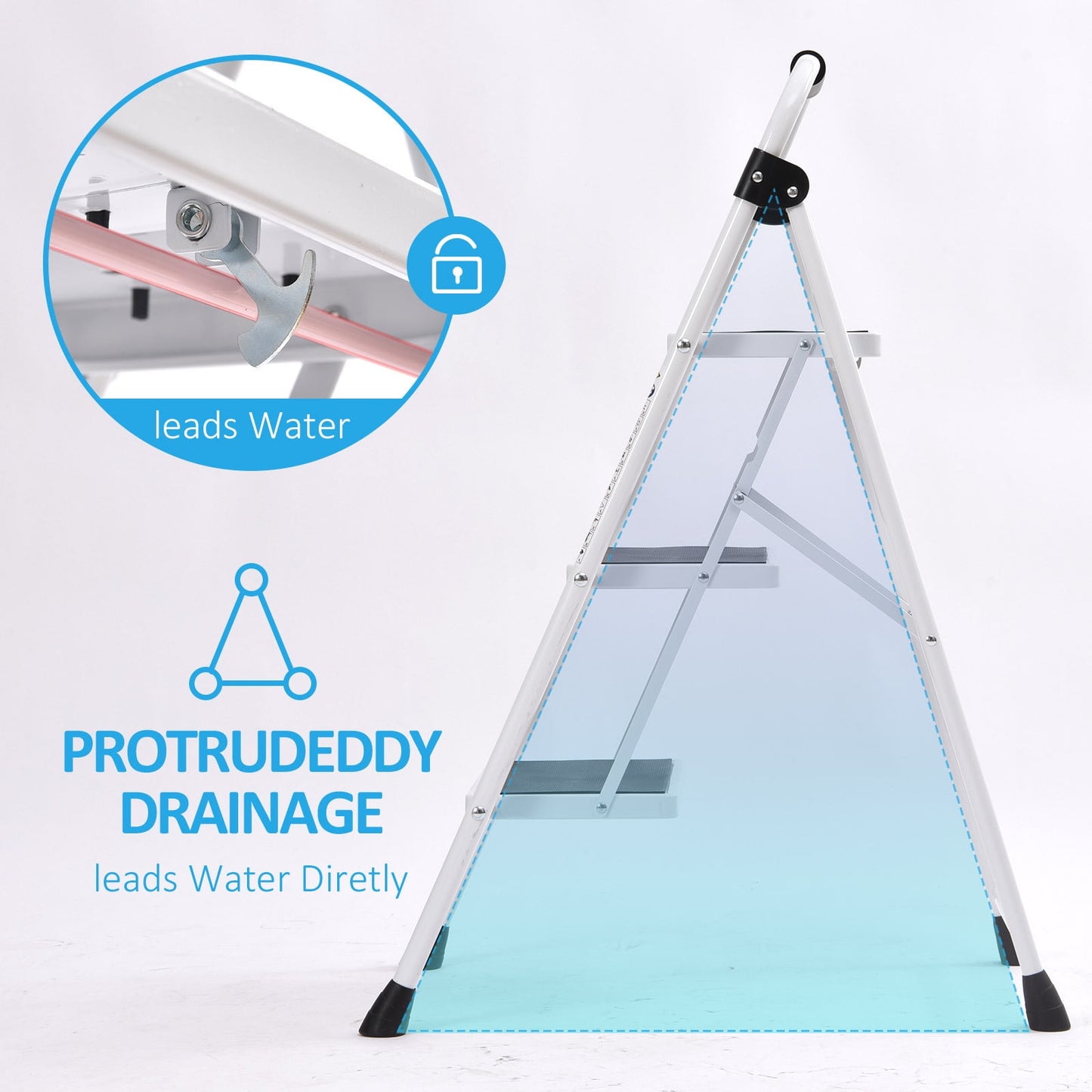 KK KINGRACK 3 Step Ladder, Folding Step Stool with Handrail & Steel Wide Anti-Slip Pedal and 330lb Capacity, White(WK2207B-3-W)