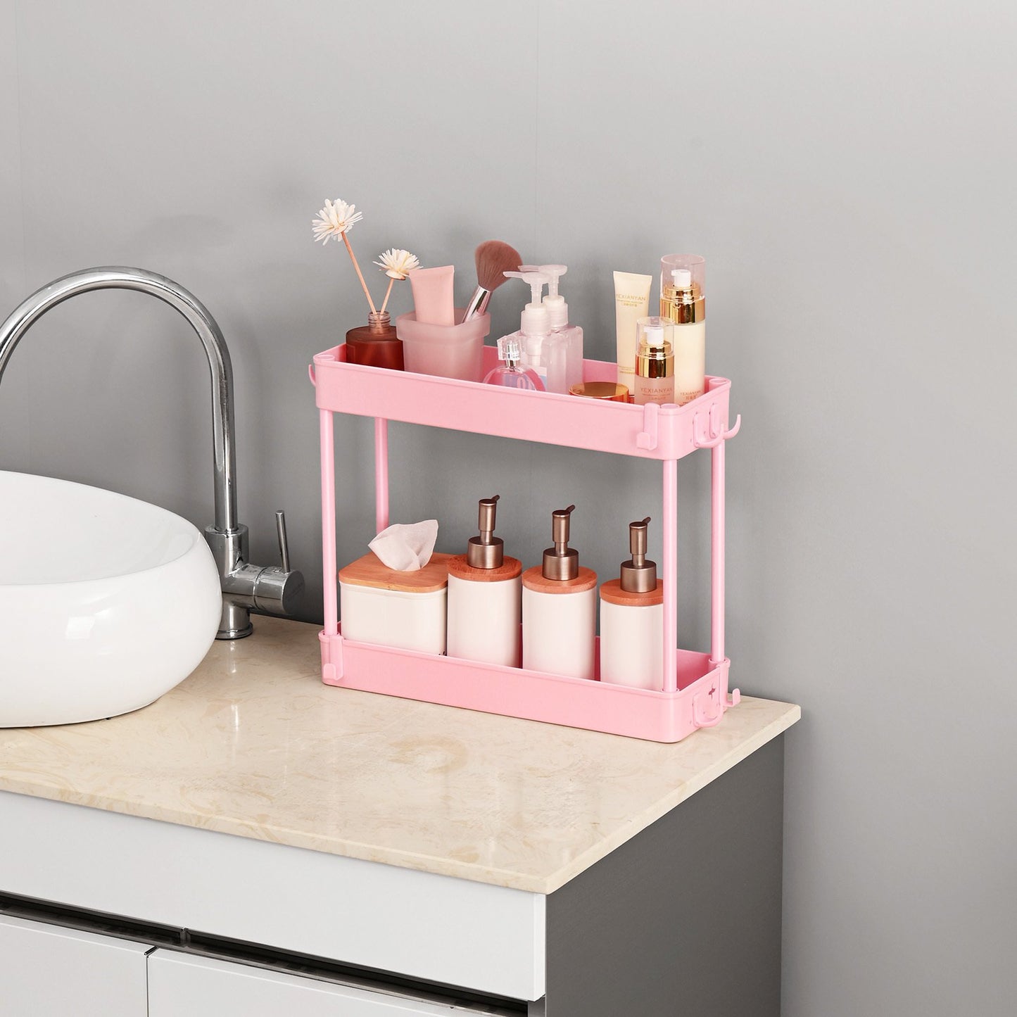 TOOLF 4 Tier Rolling Cart, Slim Storage Cart, Bathroom & Laundry Organizer for Office Kitchen Bedroom Laundry Room（RY810179-P）