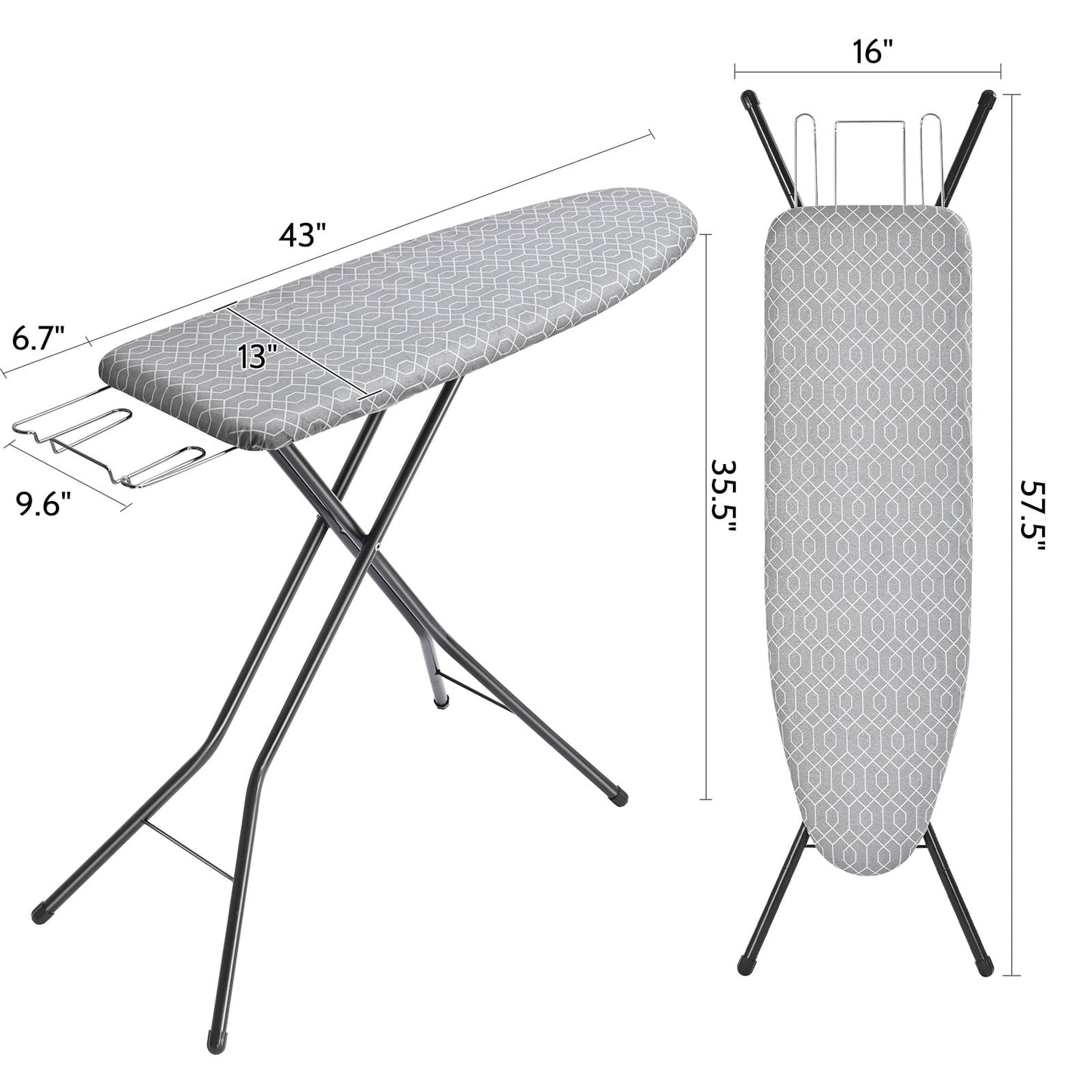 KK KINGRACK Ironing Board, Iron Board with Heat Resistant Cover & Iron Rest, 7 Height Adjustable, 43x13 in, Gray
