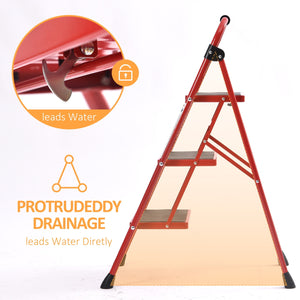 KK KINGRACK 3-Step Household Folding Steel Step Stool with Armrests, 225 lbs Capacity Red (WK2207B-3-R)
