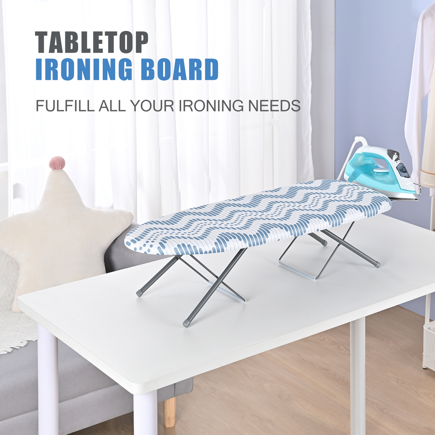 KK KINGRACK Foldable Ironing Board, Tabletop Small Iron Board with Iron Rest & Hanging Handle, Blue（TYB1230D）