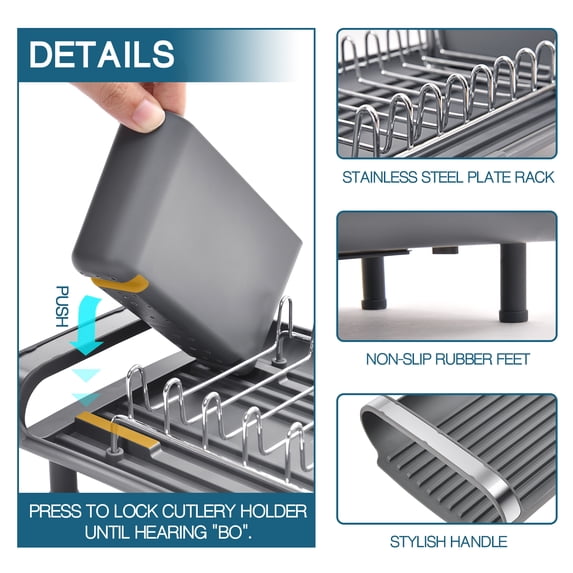 Kingrack Expandable Dish Drying Rack, Small Dish Drainer Rack for Kitchen Counter Organizers, Stainless Steel, Non-Slip Feet, Anti Rust Sink Plate Rack