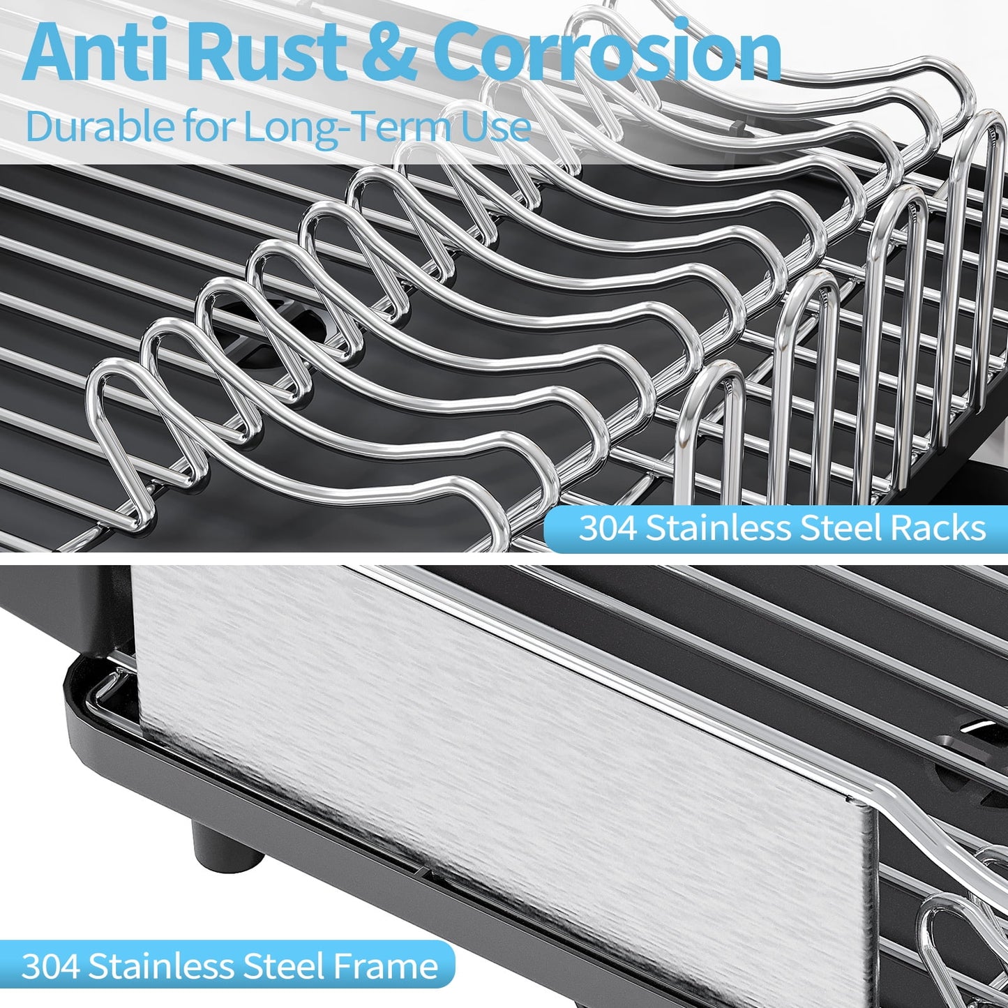 KK KINGRACK Dish Drying Rack, Large Capacity 304 Stainless Steel Dish Rack for Kitchen, Black