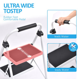 KK KINGRACK 2 Step Stool, Folding Step Ladder, Non-Slip feet, for Home, Office, 330lbs Capacity, White (WM-US-WK2207B-2-W)