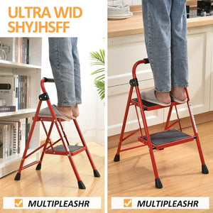 KK KINGRACK 2 Step Stool, Folding Step Ladder, Non-Slip feet, for Home, Office, 330lbs Capacity, White (WM-US-WK2207B-R-W)