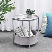 KK KINGRACK Side Table, Metal End Table, Coffee Table Tray, Sofa Side Snack Table with Detachable Tray Top and Fabric Storage Basket,WK131033-LKGY