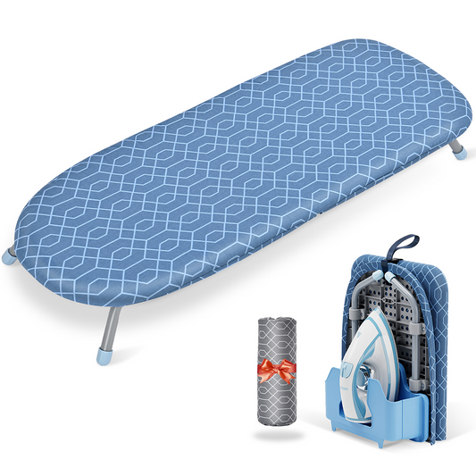 KK KINGRACK Ironing Board, Small Tabletop Ironing Board with Iron Holder, Foldable&Space-Saving, Blue＋Gray (P1232D5-16)