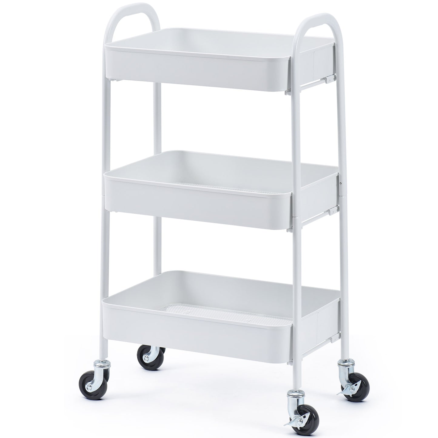 3 Tier Rolling Cart, No Screw Metal Utility Cart, Easy Assemble-WK130917 (WHITE/PINK/GREY/BLACK, 4-COLORS AVAILABLE))