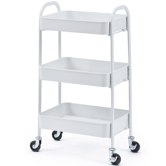 3 Tier Rolling Cart, No Screw Metal Utility Cart, Easy Assemble-WK130917 (WHITE/PINK/GREY/BLACK, 4-COLORS AVAILABLE))