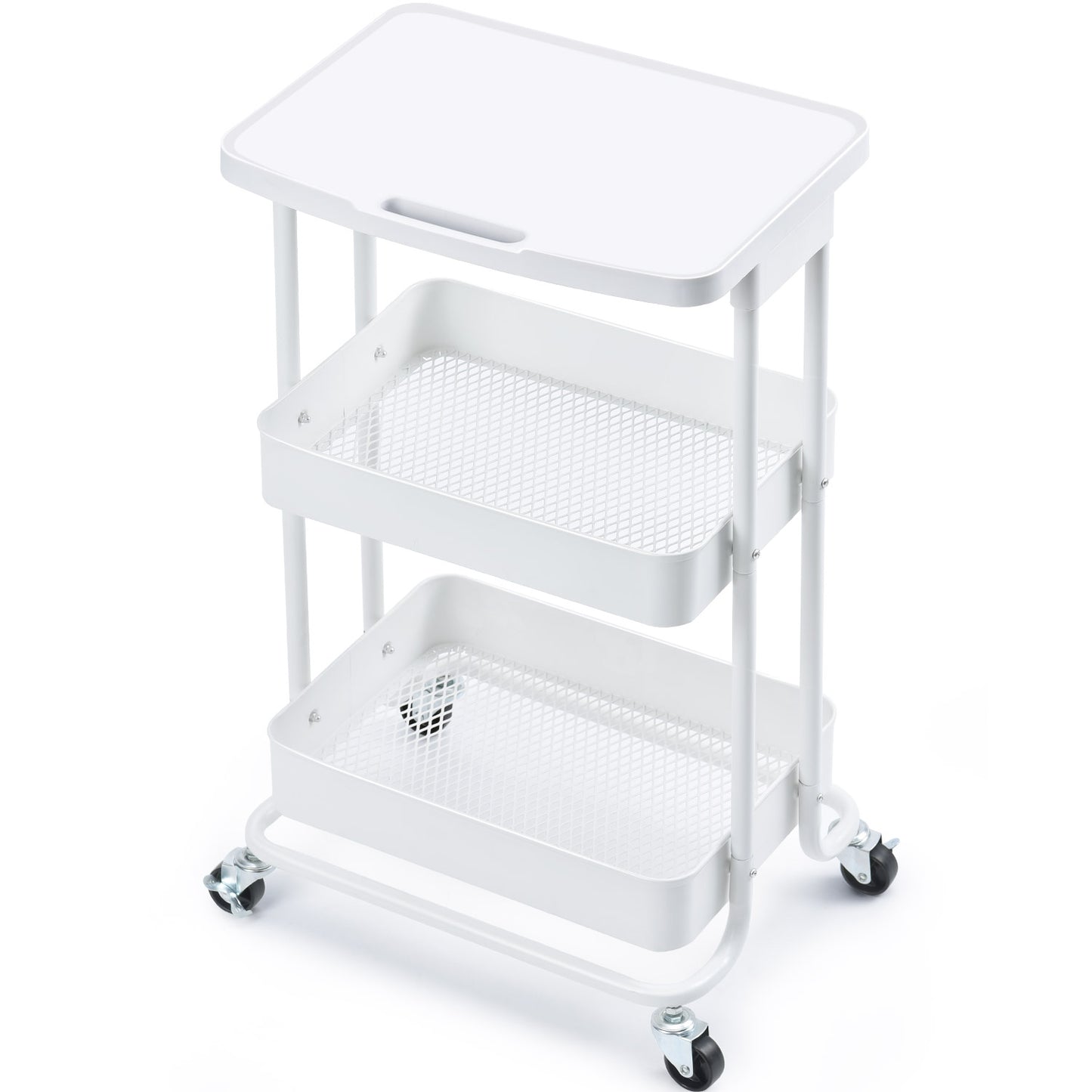 3-Tier Metal Rolling Storage Cart with Practical Tabletop, WHITE, WK130918