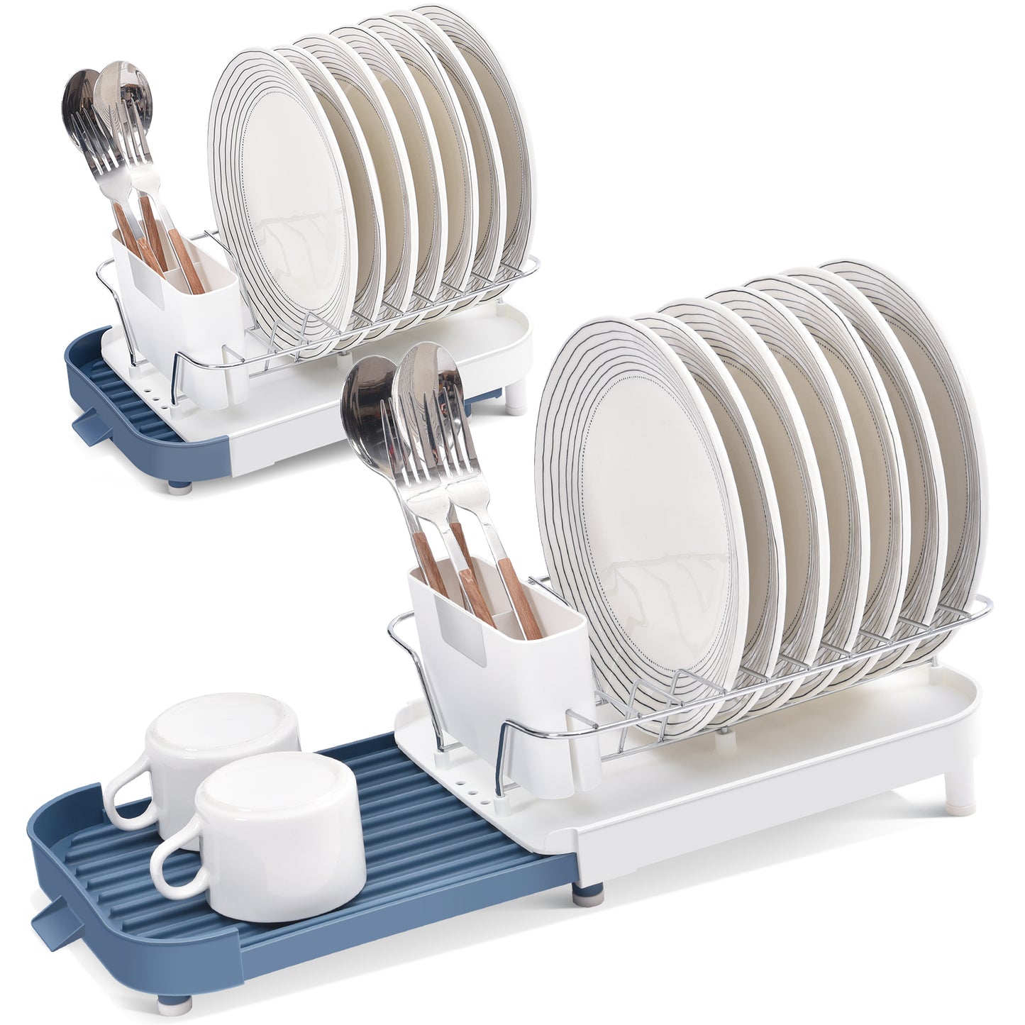 KINGRACK Small Expandable Dish Rack, Compact Dish Drying Rack with Stainless Plate Rack, Rustproof Dish Drainer with Removable Utensil Holder in Sink Or On Counter for Kitchen, Small Space, RV,WK810608
