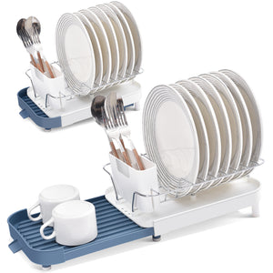 Dish Drying Rack - Expandable Dish Rack for Kitchen Counter, Large Dish  Drainer, Stainless Steel Drying Dish Rack with Utensil Holder, White