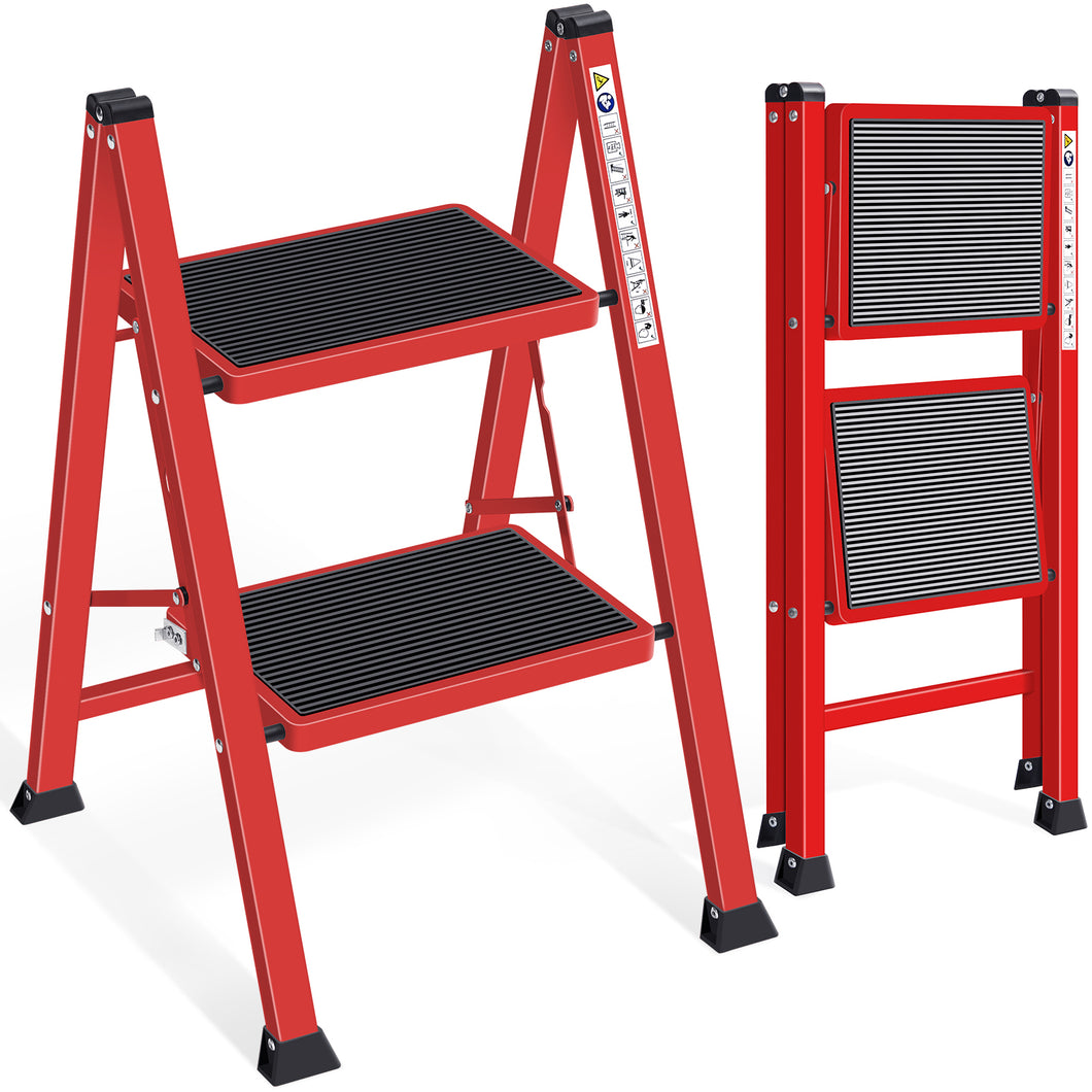 Kingrack 2-Step Stool, Household Folding Non-Slip Step Ladder, Collapsible Stool for Adults, 330lbs Capacity,WK2004B-2R