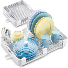Kingrack Extendable Dish Rack, Dual Part Dish Drainers with Non-Scratch and Movable Cutlery Drainer and Drainage Spout, WK810172-6