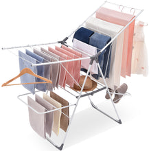 Kingrack Clothes Drying Rack, 2-Tier Folding Drying Rack for Indoor Outdoor Use, Foldable Large Drying Hanger Height-Adjustable Gullwing, 32 Drying Rails, Shoes Holds, Freestanding Laundry Rack,149801