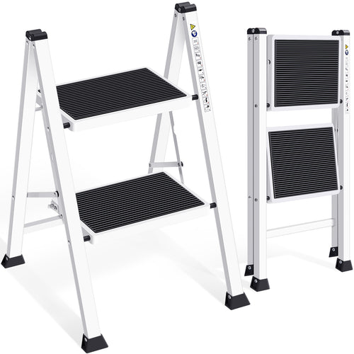 Kingrack 2-Step Stool, Household Folding Non-Slip Step Ladder, Collapsible Stool for Adults, 330lbs Capacity,WK2004B-2W