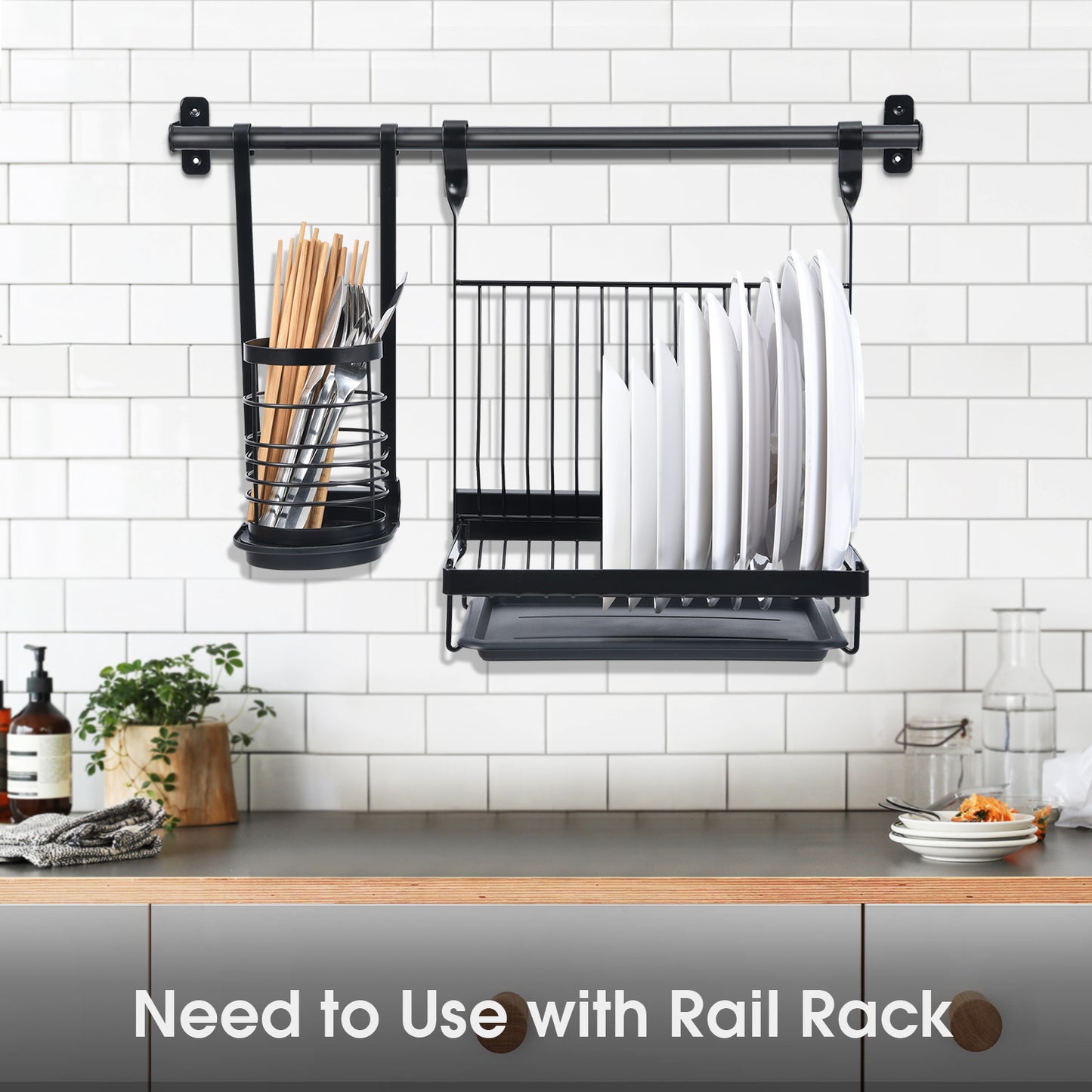 Kitchen Utensil Rack Series, Wall Mounted Rail Rack for Hanging, DIY with Hanging Utensil Rack/ Hanging Dish Rack/ Hanging Spicy Rack