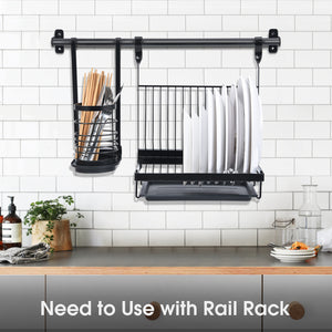 Wall Mounted Utensil Rack Stainless Steel Hanging Kitchen Rail