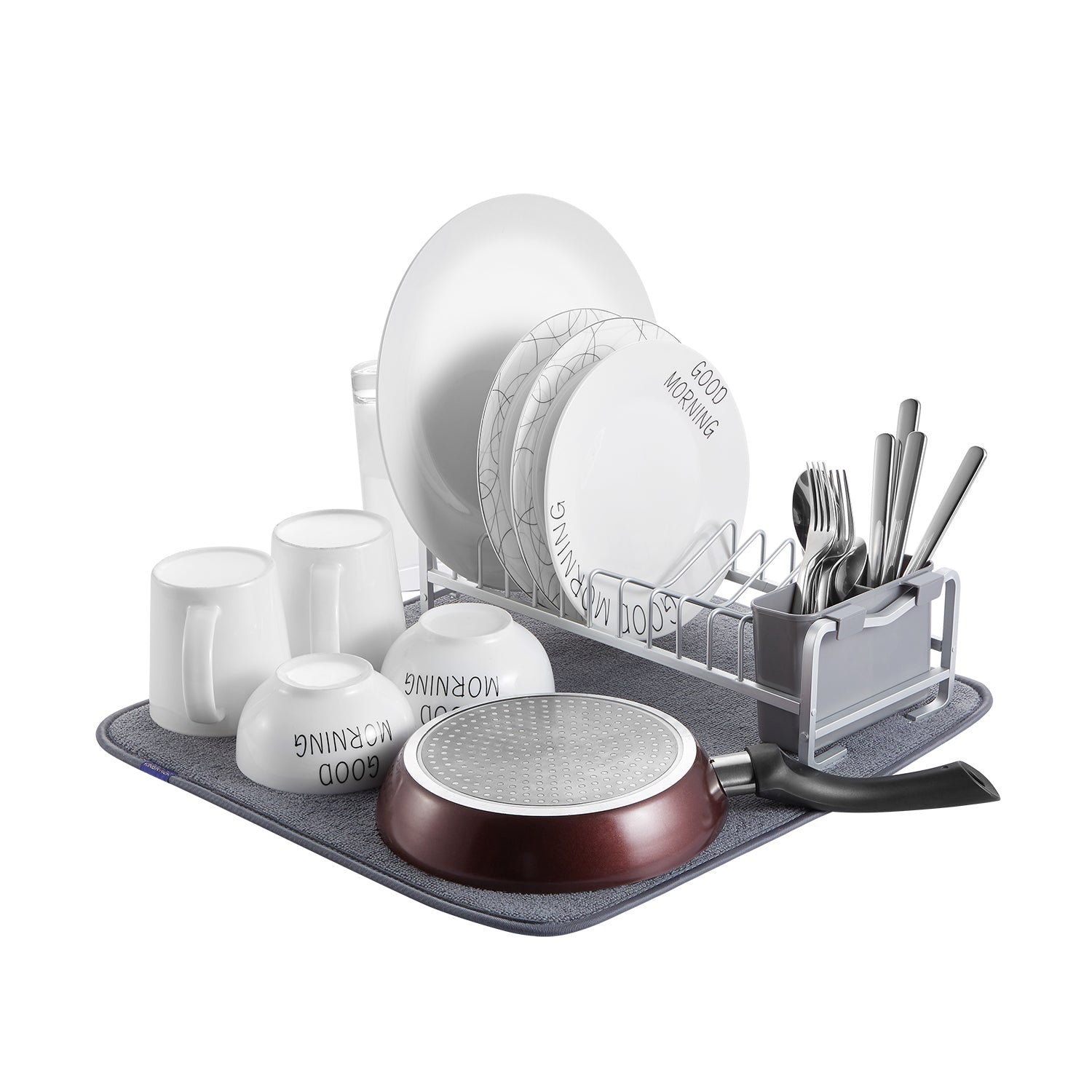 Aluminum Compact Dish Drying Rack with Microfiber Drying Mat 112050 - Kingrack Home