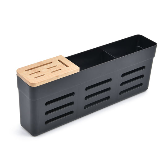 Utensil Holder with Bamboo Cover, Pack of 1, Black (ONLY for Aluminum Dish Drying Rack, WK111913)