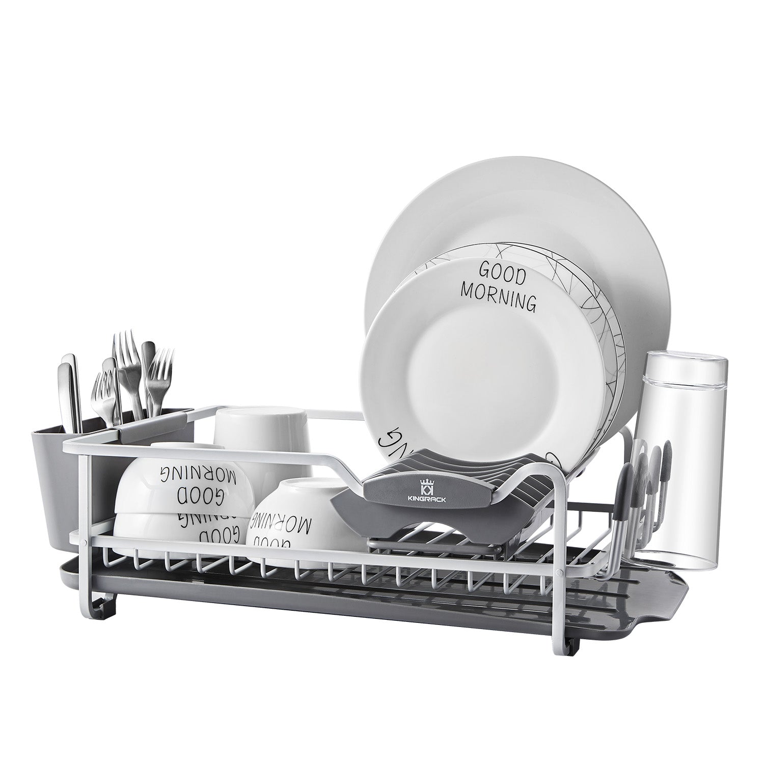 Aluminum Dish Rack with Expandable Over Sink Plate Rack, Drip Tray